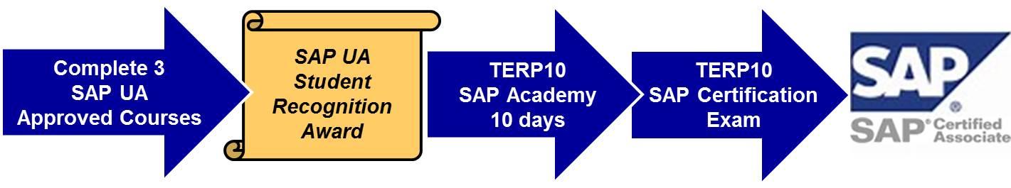 Complete 3 SAP UA Approved Courses -> SAPP UA Student Recognition Award -> TS410 SAP Academy 10 days -> TS410 SAP Certification Exam -> SAP Certified Associate