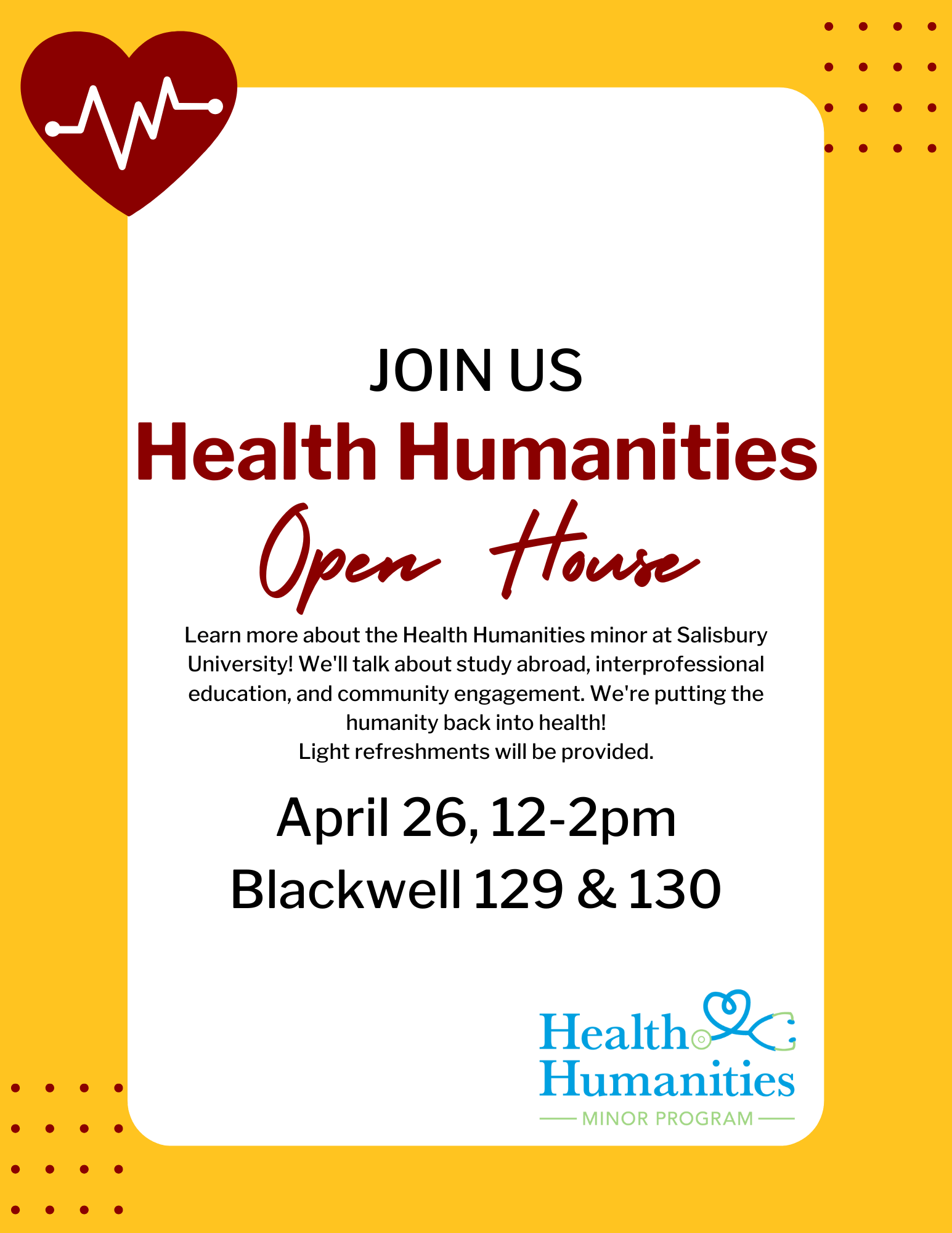 Health and Humanities Open House Flyer