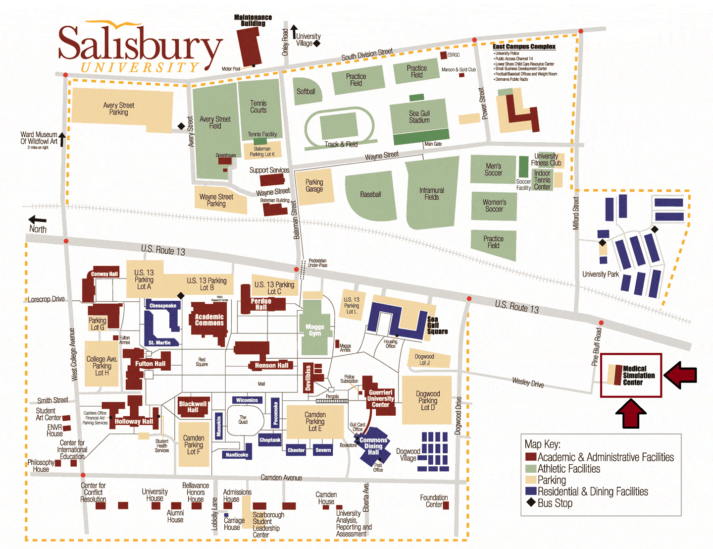 Campus Map showing location of Simulation Center