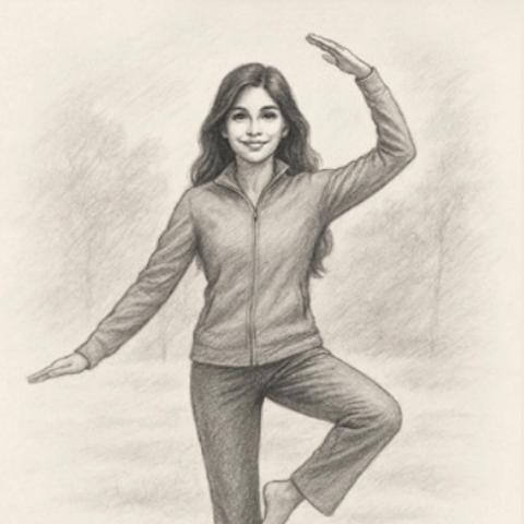 pencil drawing of woman doing Qigong