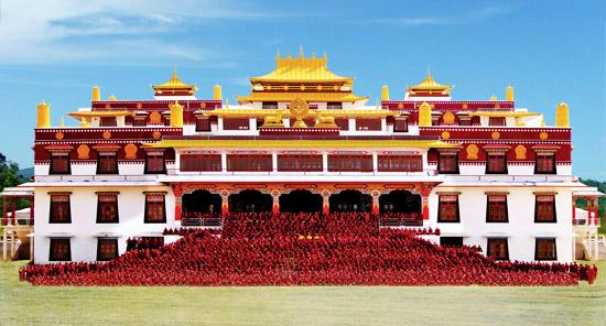 Drepung Loseling Monks in front of the main shrine, India