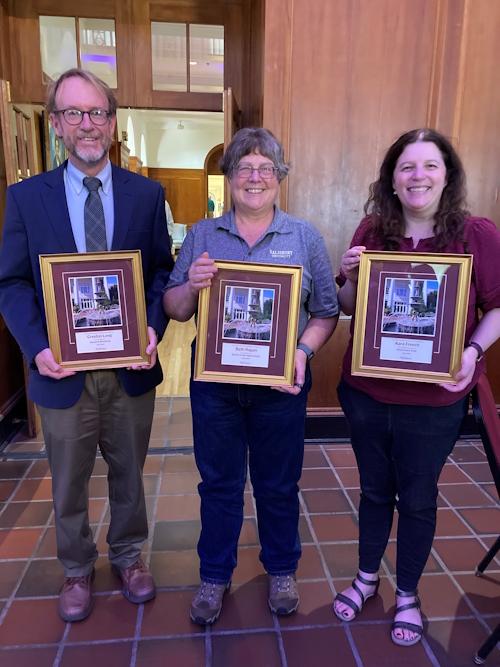 Dr. Kara French, Dr. Creston Long and Dr. Elizabeth Ragan receiving recognition