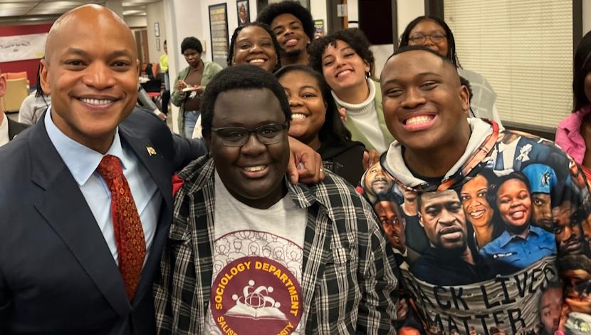 Sociology Front students selfie witn Gov. Wes Moore