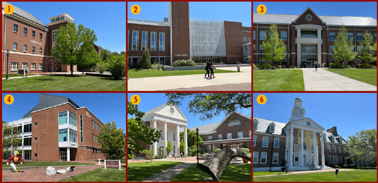 Showing 6 locations on campus for the perfect photo