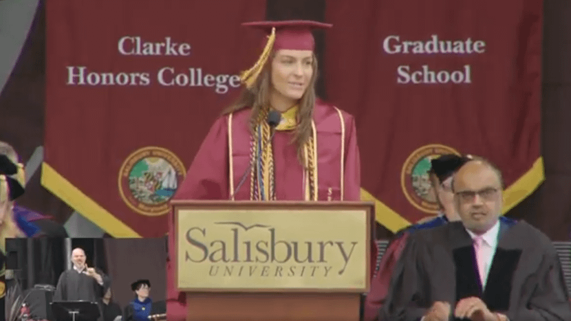 Graduate Speaker on stage talking