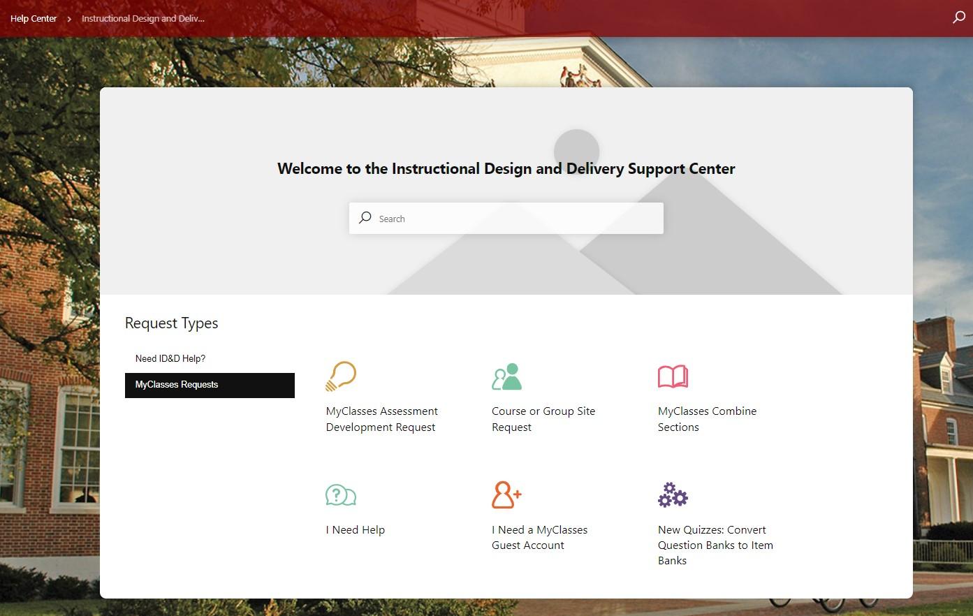 ID&D Support Center page
