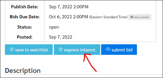 Screen Shot of Bid Locker showing the "Express Interest" button