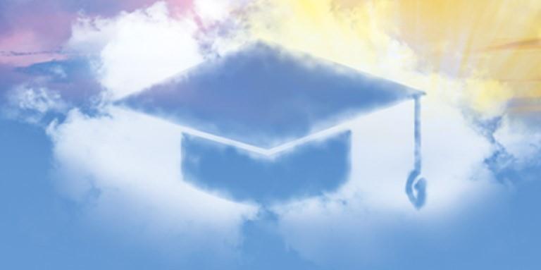 Graphic art image showing a graduation cap in the ski