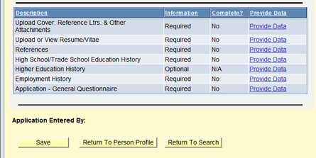 Application Page shows status of current application
