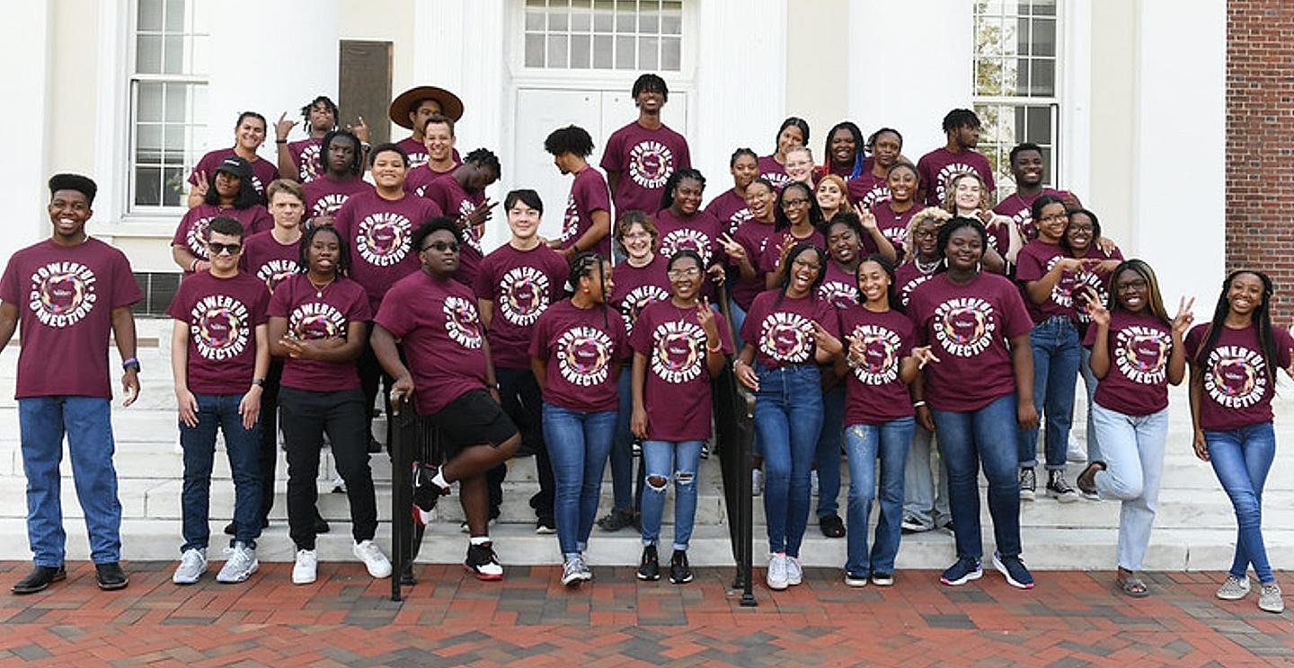 Powerful Connections students on steps of Hollway Hall