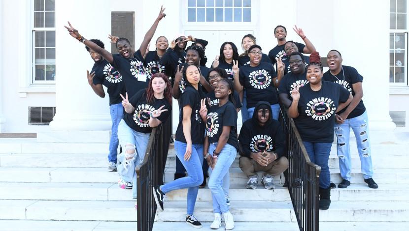 Students on steps of Holloway Hall