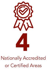 4 Nationally Accredited or Certified Areas text and icon