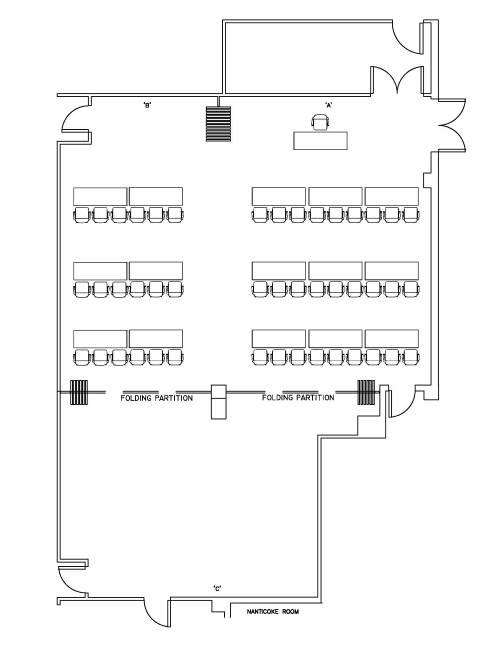 Nanticoke Room Diagram - Classroom #4 Style (Rooms A & B) - Max. # of People: 45