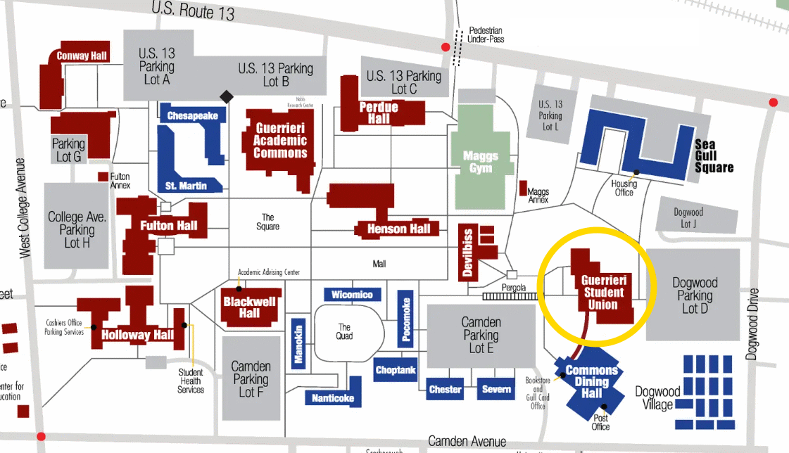 Map to Guerrieri Student Union