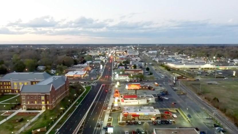 Aerial view of Salisbury University over RT 13.