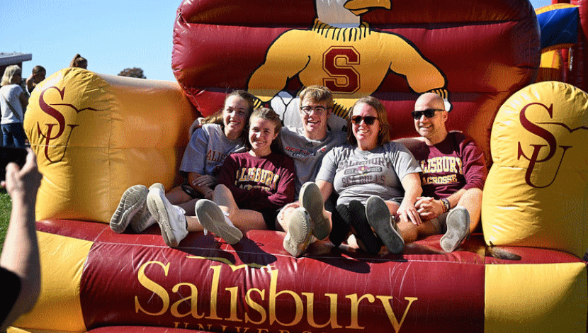 Orientation fair people on large inflatable chair