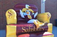 Sammy the Sea Gull sitting on inflatable chair