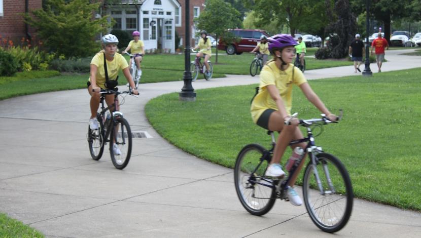 Students riding bikes during Bike, Beach & Beyond