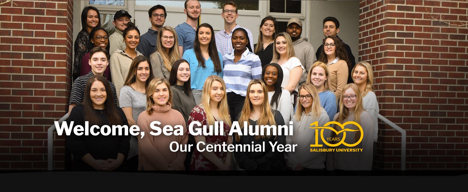 Alumni on steps Welcome Sea Gull Alumni Our Centennial Year