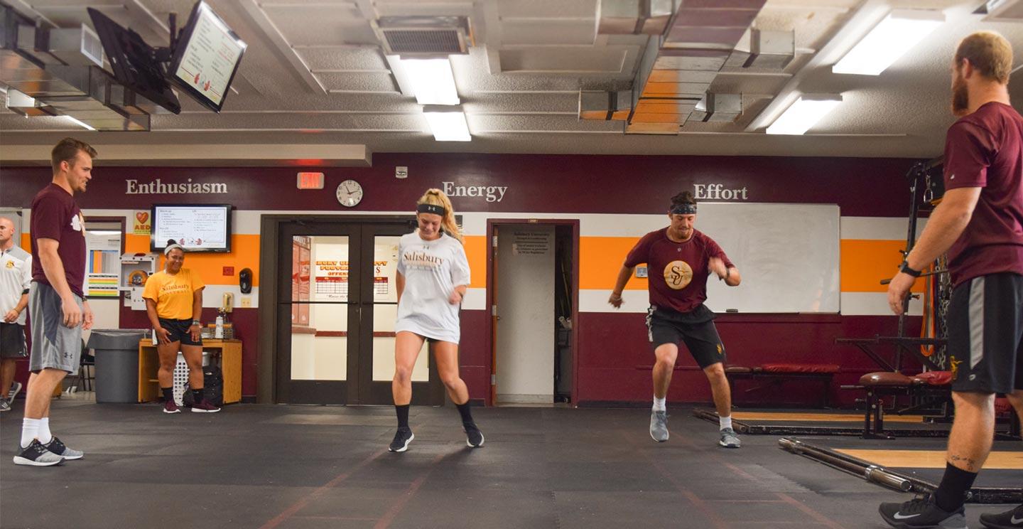 Students study for a master's in physiology by observing their own physical activity.