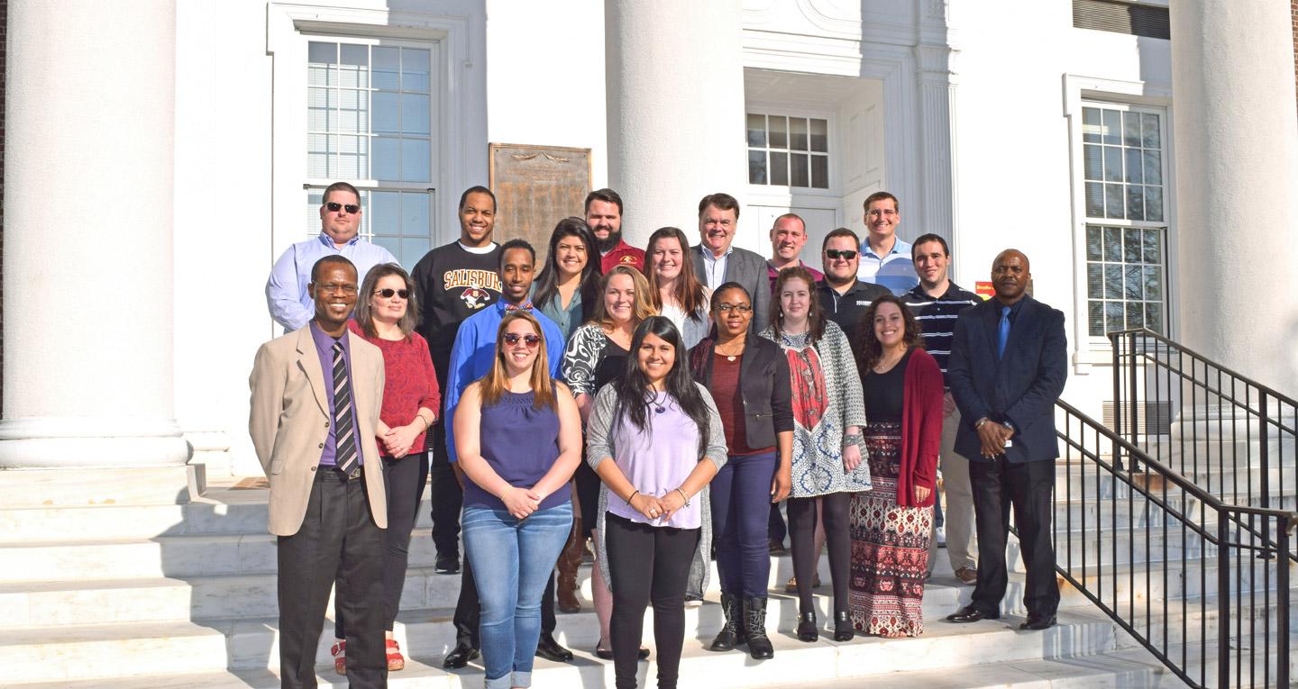 group of conflict resolution masters students on Holloway steps
