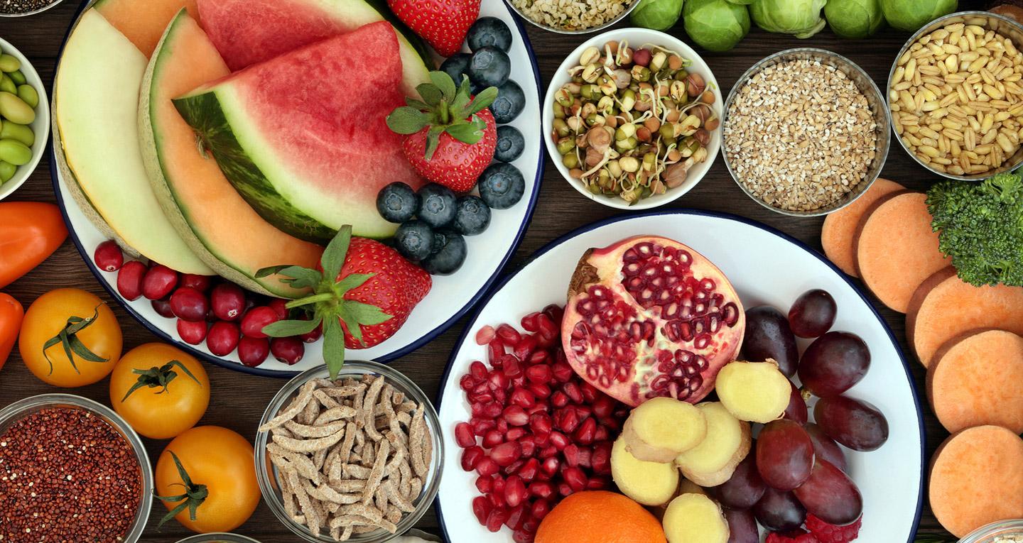 table full of fresh, healthy food