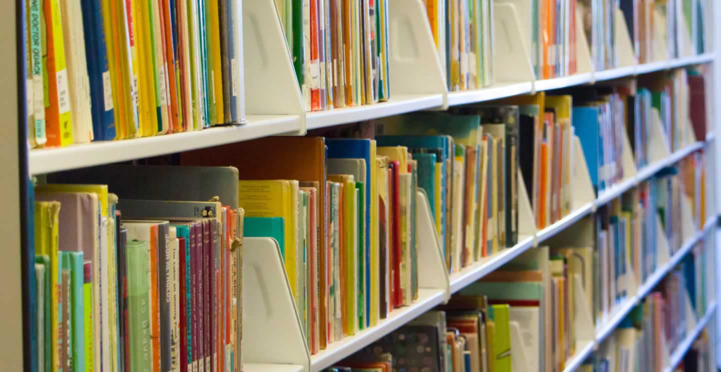 bookshelves in academic commons