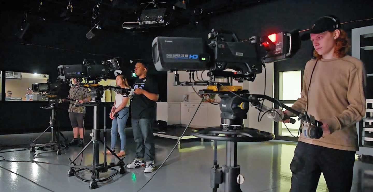 Communication majors filming in the new Communication Arts studio