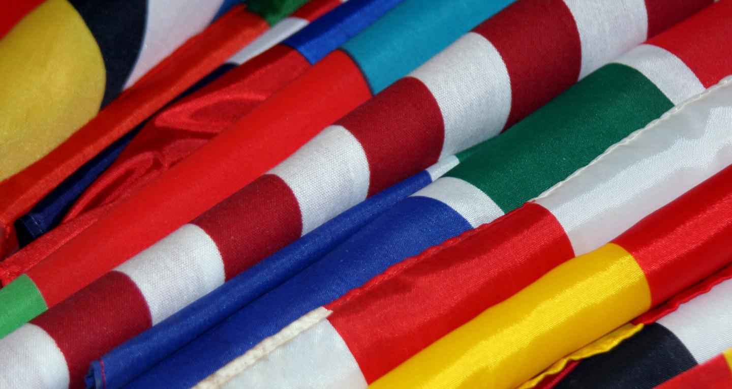 flags rolled up in a pile