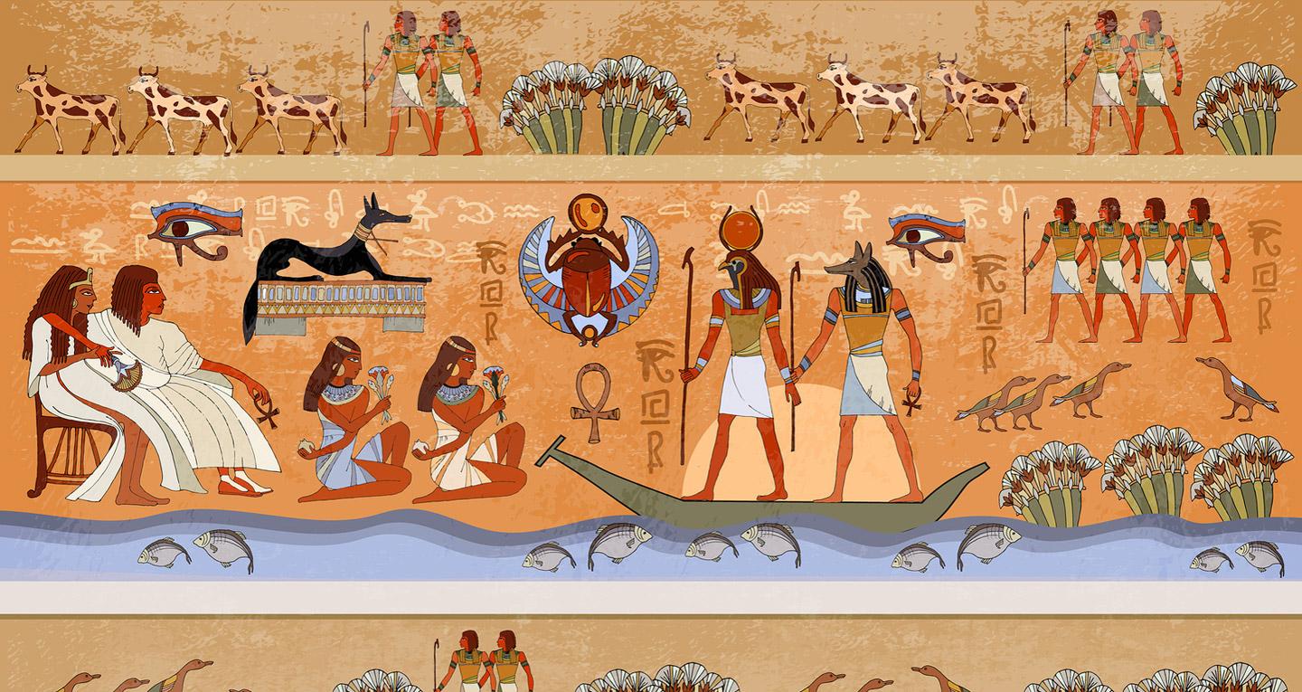 ancient Egyptian drawings on wall