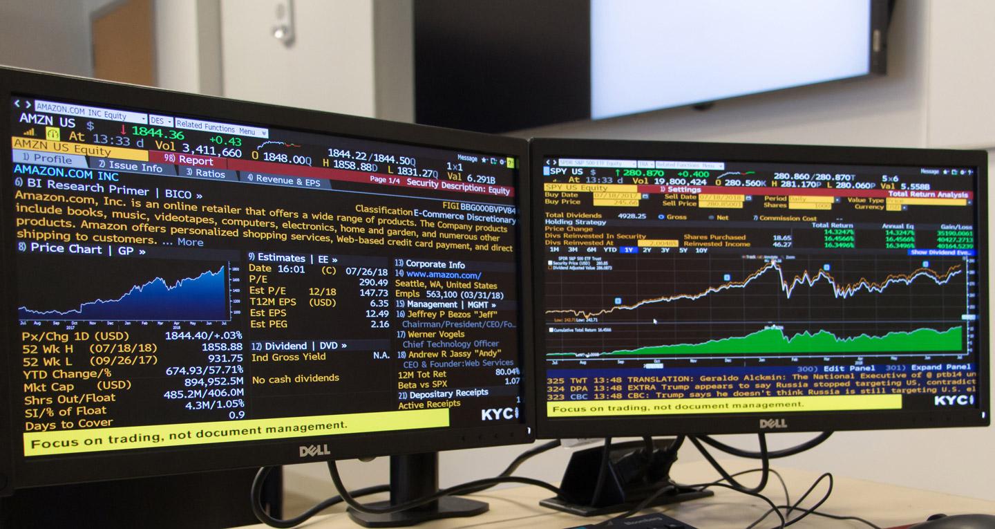 bloomberg program up on two monitors